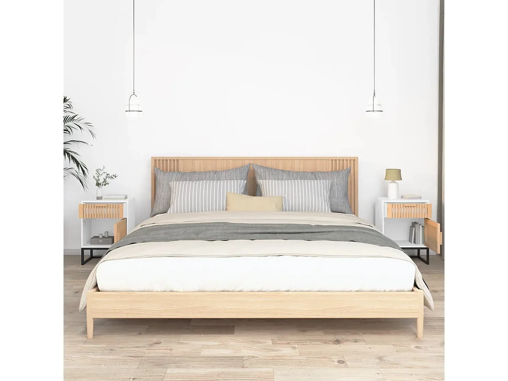 Lote de 2 Mesitas de noche hierro y madera blanco 40x30x55,5 cm ES45360