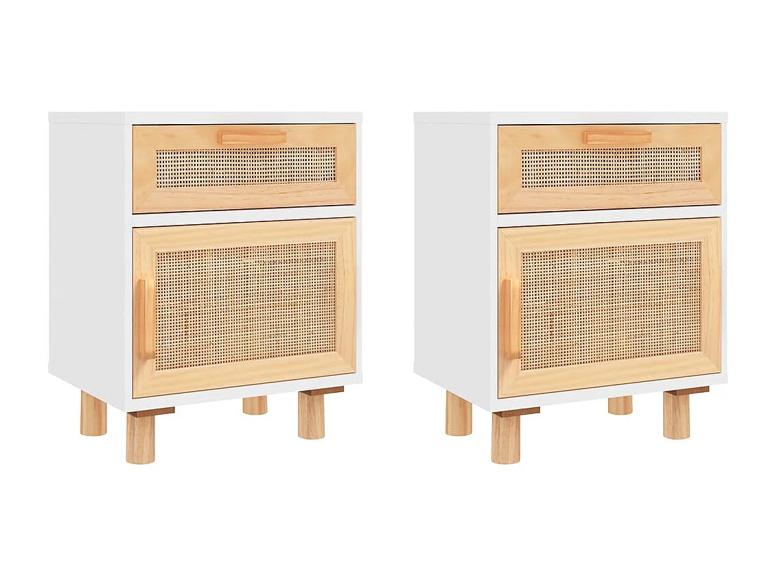 Mesas de cabeceira 2 pcs pinho maciço e vime natural branco PT87082