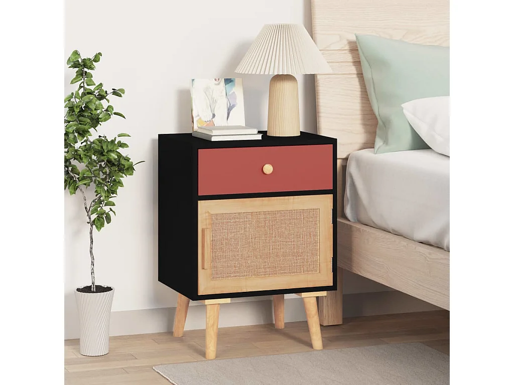 Lot de 2 Tables de chevet noir 40x30x55 cm bois d'ingénierie GHR29385