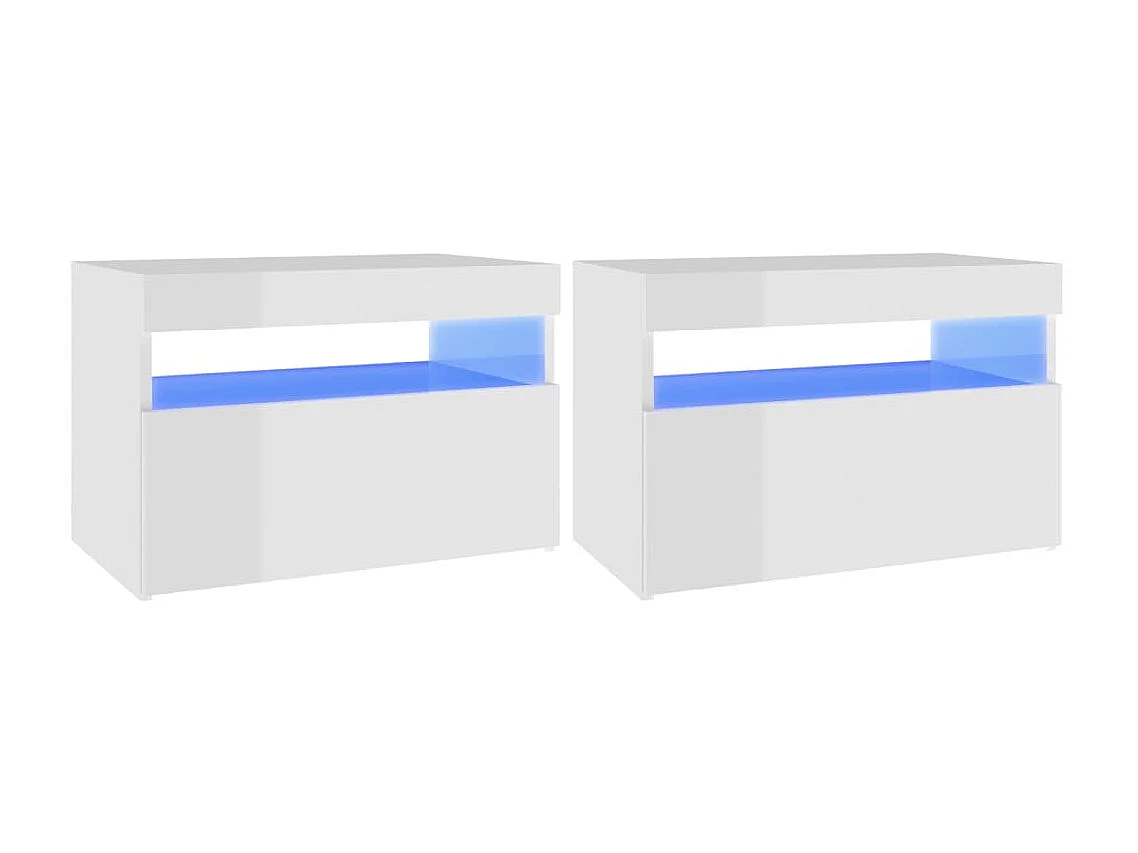 Lot de 2 Tables de chevet lumières LED blanc brillant 60x35x40 cm GHR62254
