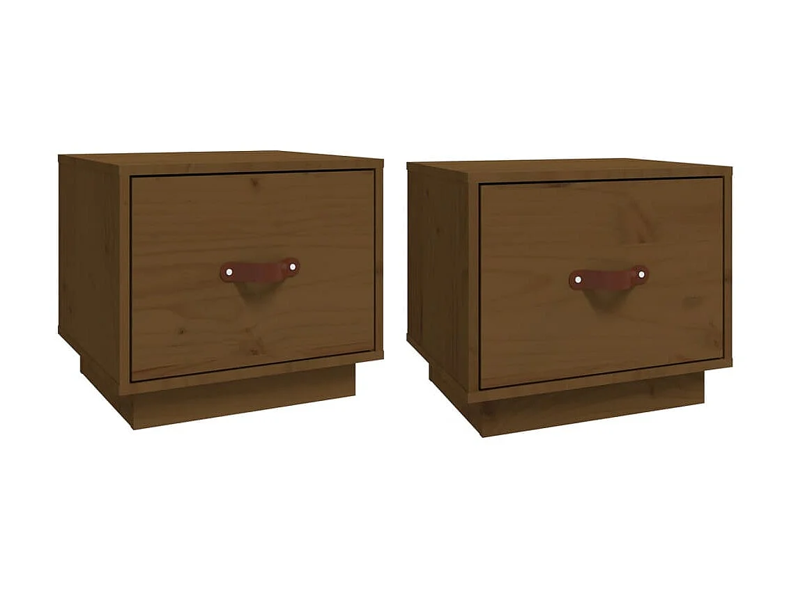 Lote de 2 Mesitas de noche madera de pino marrón miel 40x34x35 cm ES89972