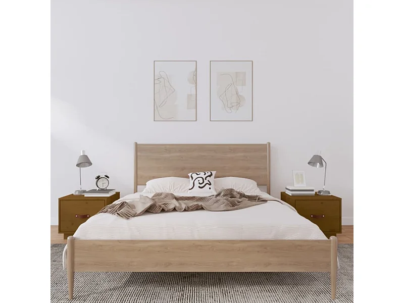 Lote de 2 Mesitas de noche madera de pino marrón miel 40x34x35 cm ES89972