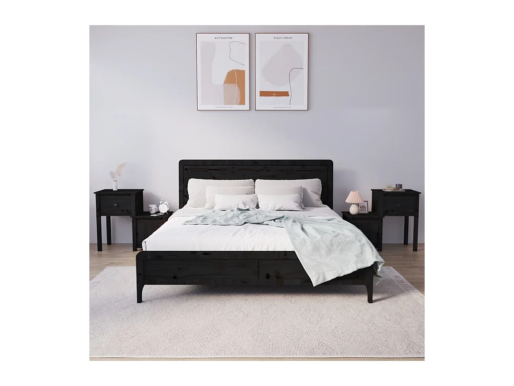 Lot de 2 Tables de chevet Noir 79,5x38x65,5 cm Bois de pin massif GHR33586