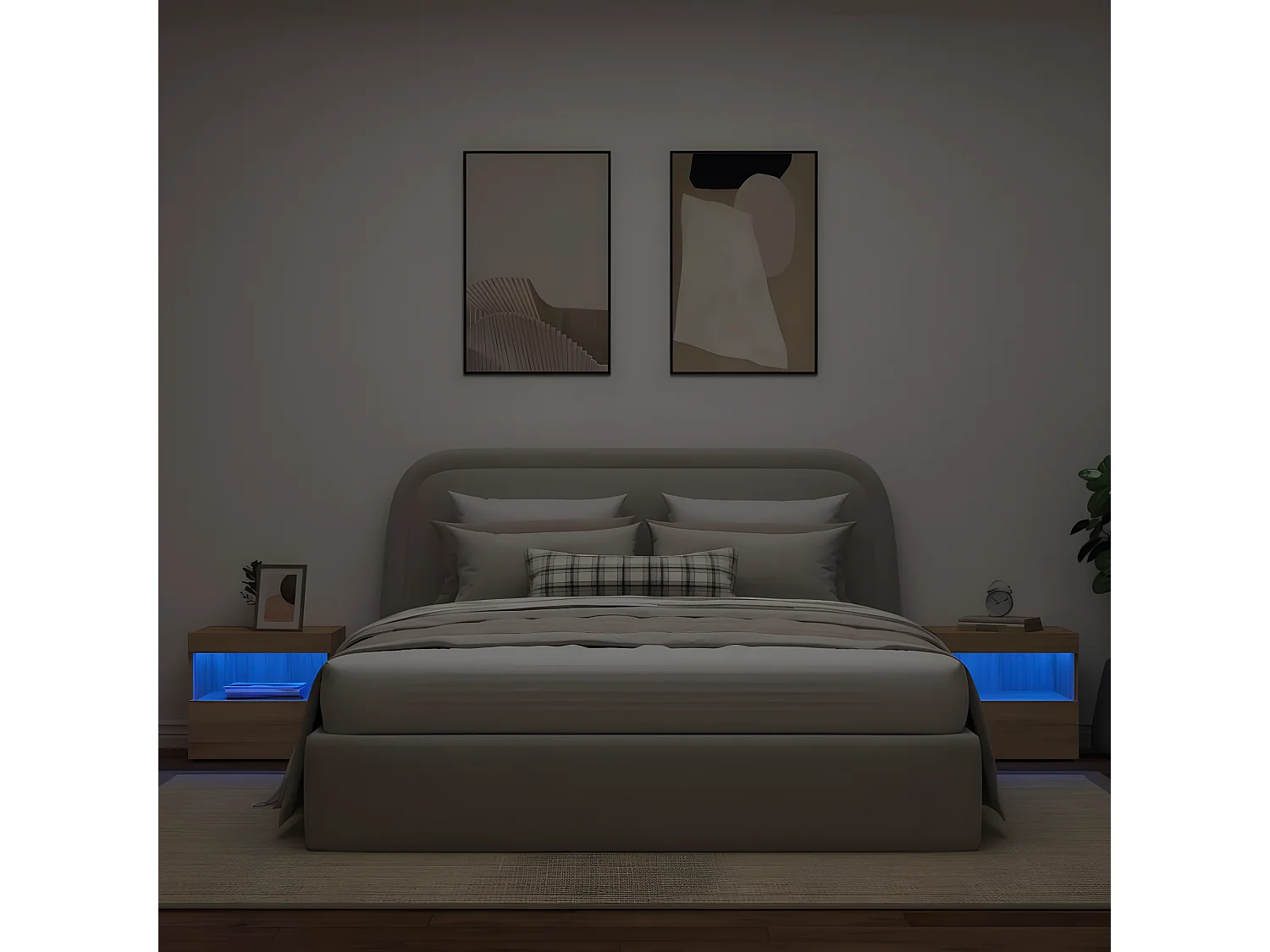 Lote de 2 Mesitas de noche con luces LED roble Sonoma 50x40x45 cm ES13562