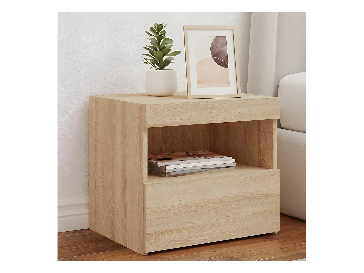 Lot de 2 Tables de chevet et lumières LED chêne sonoma 50x40x45 cm GHR97388
