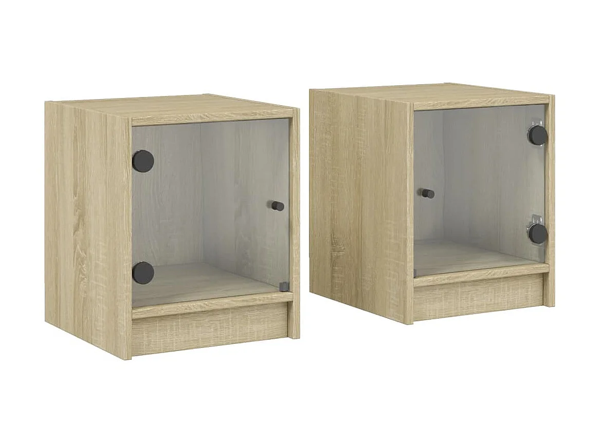 Lot de 2 Tables de chevet et portes vitrées chêne sonoma 35x37x42cm GHR73505