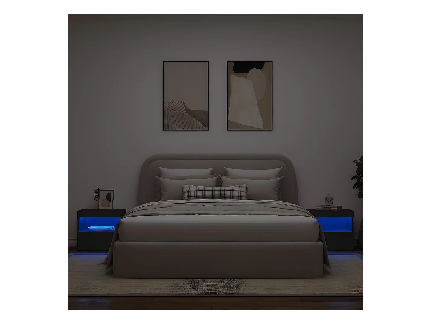 Lot de 2 Tables de chevet avec lumières LED noir 50x40x45 cm GHR19425