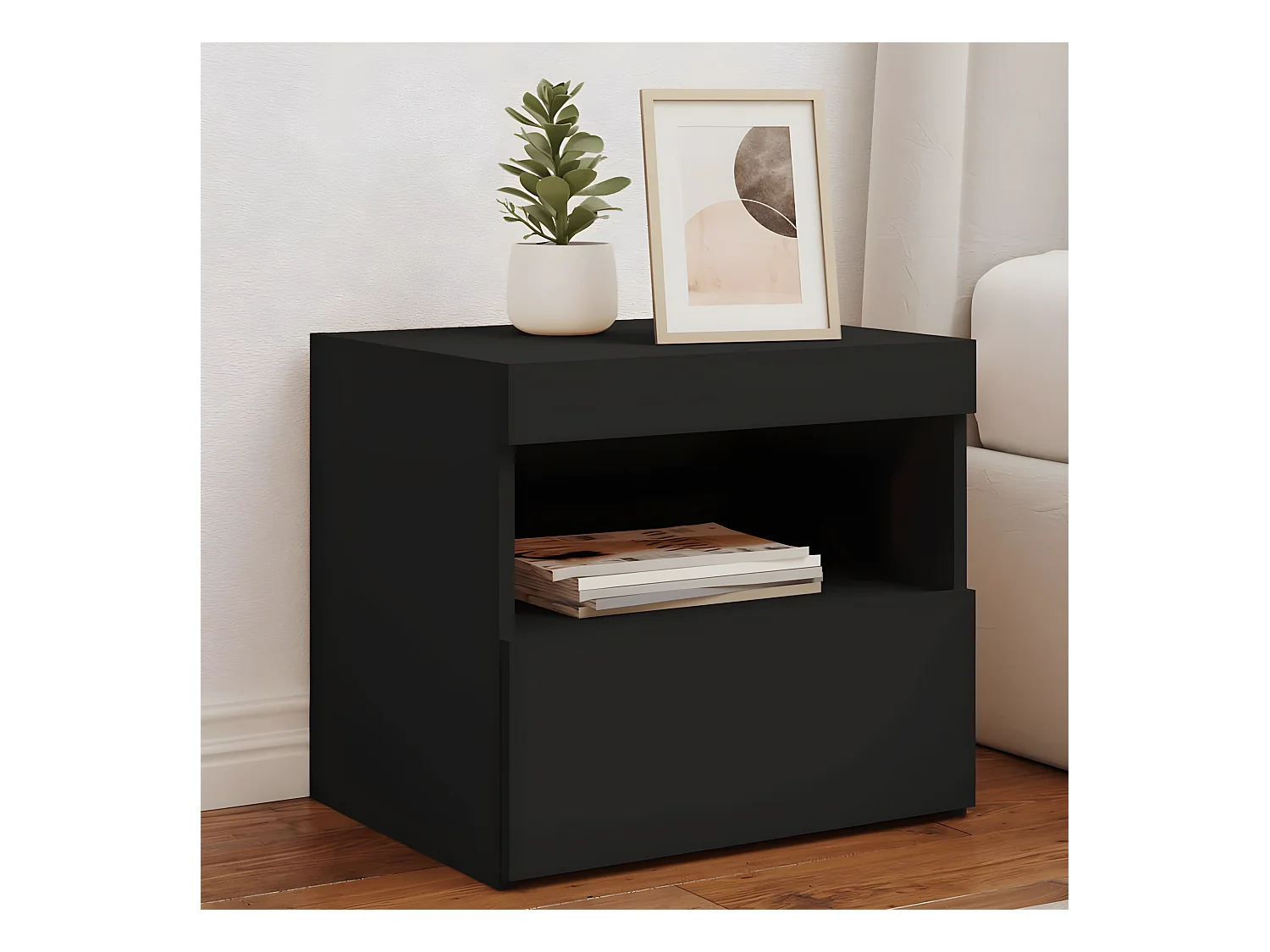 Lot de 2 Tables de chevet avec lumières LED noir 50x40x45 cm GHR19425