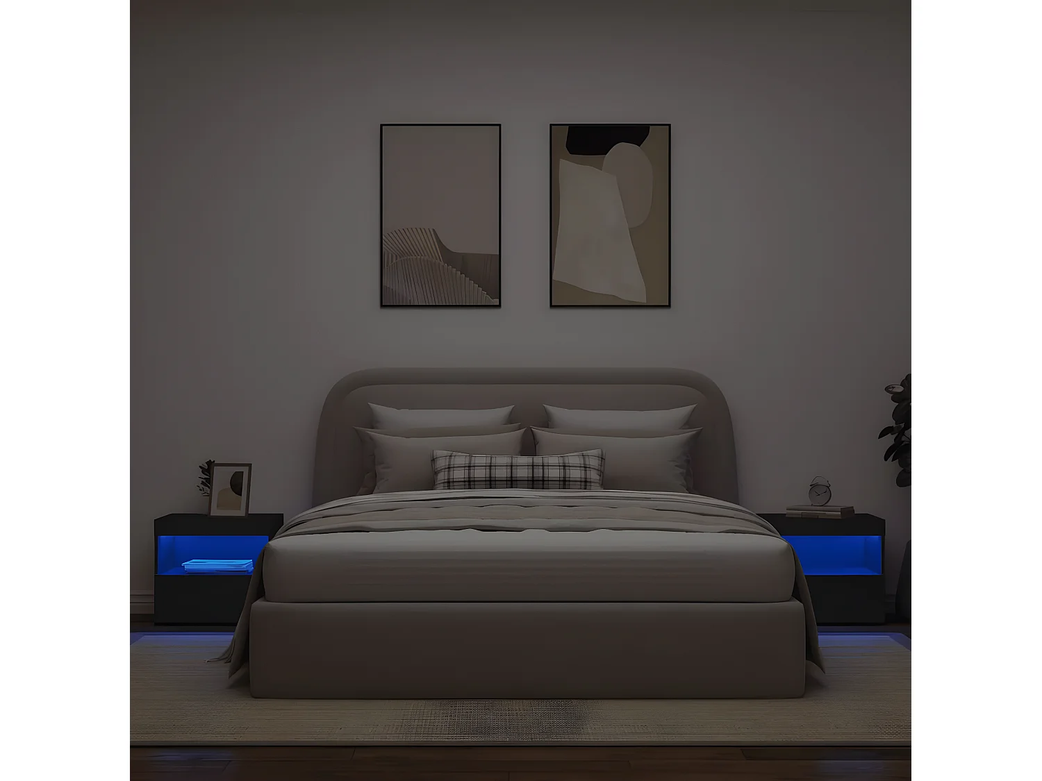 Lot de 2 Tables de chevet avec lumières LED noir 50x40x45 cm GHR19425