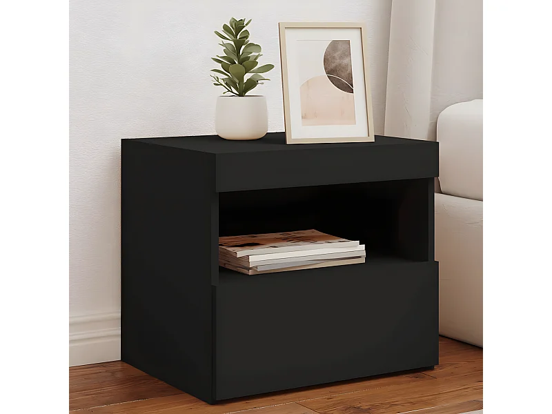 Lote de 2 Mesitas de noche con luces LED negro 50x40x45 cm ES66387