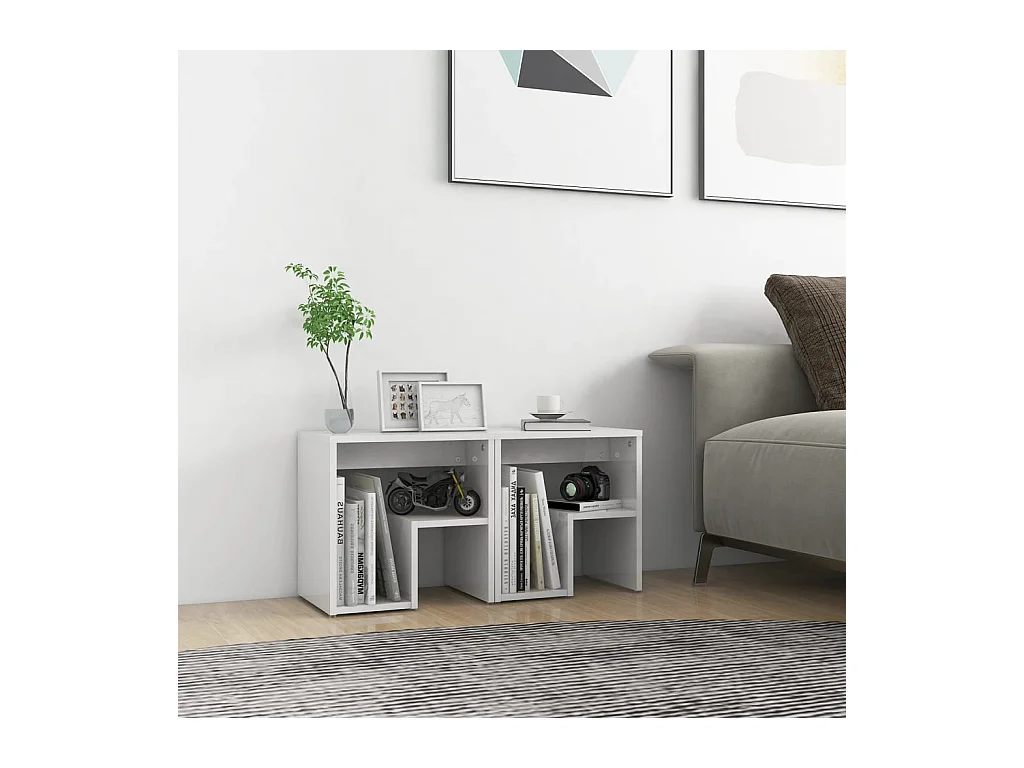 Lot de 2 Tables de chevet Blanc brillant 40x30x40 cm Aggloméré GHR86667
