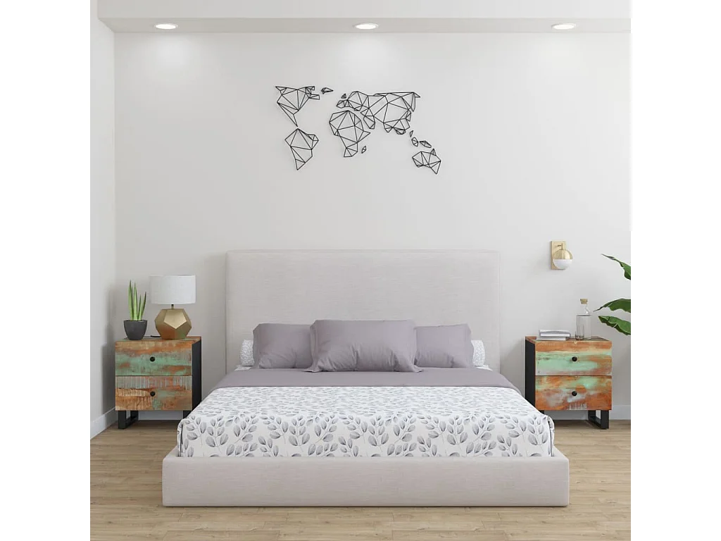 Lot de 2 Tables de chevet 40x33x46 cm Bois massif de récupération GHR36066