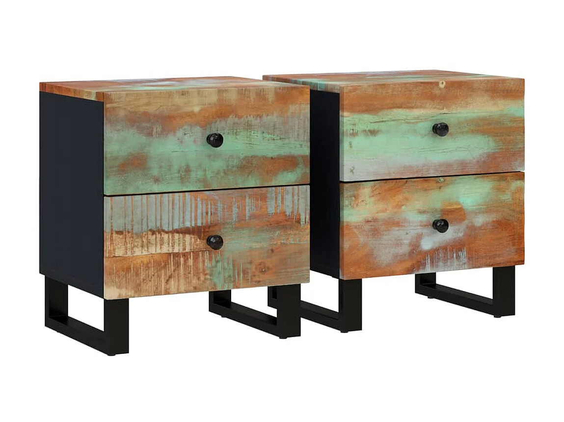 Lot de 2 Tables de chevet 40x33x46 cm Bois massif de récupération GHR36066