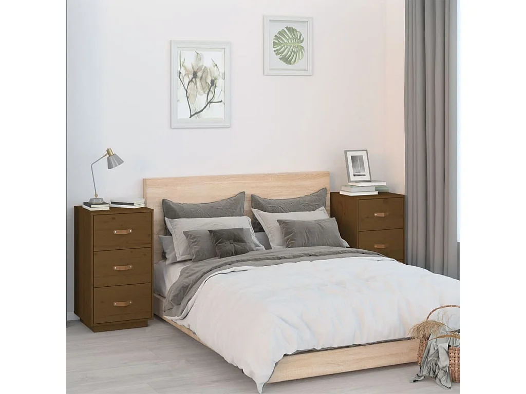 Mesas de cabeceira 2 pcs 40x40x75 cm pinho maciço castanho mel PT89017