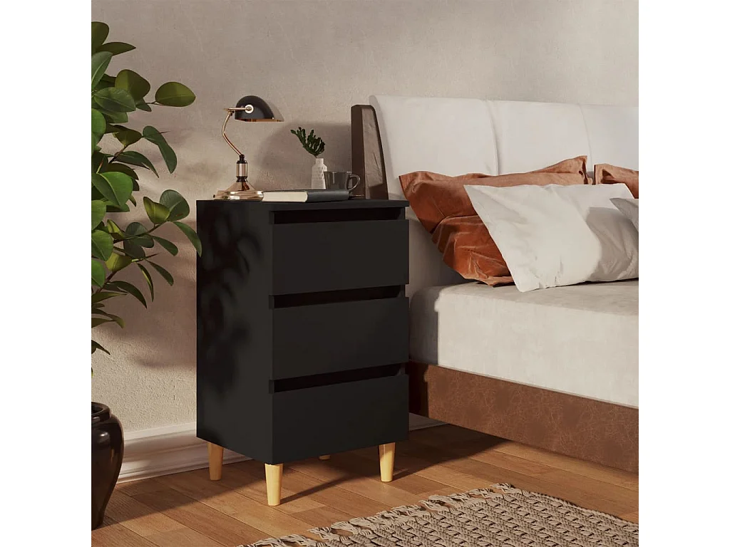 Lot de 2 Tables de chevet avec pieds en bois Noir 40x35x69 cm GHR94043