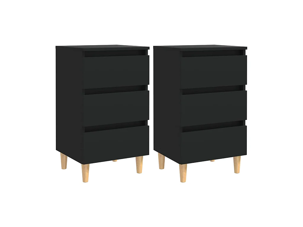 Lot de 2 Tables de chevet avec pieds en bois Noir 40x35x69 cm GHR94043