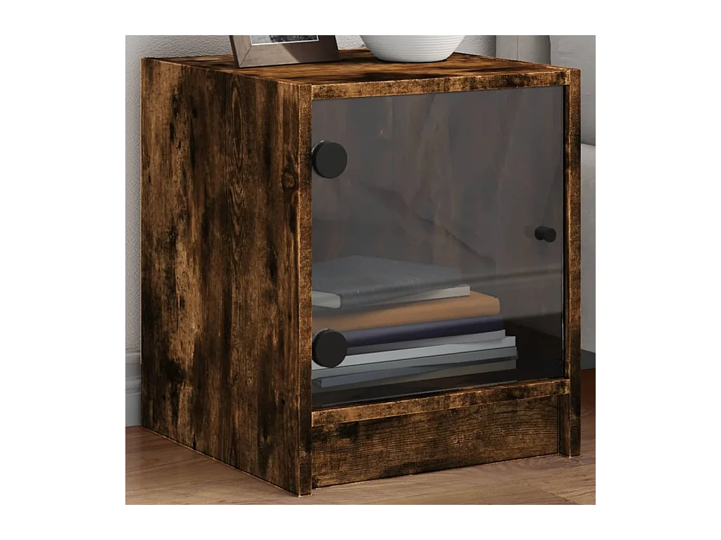 Table de chevet avec porte en verre chêne fumé 35x37x42 cm GHR23350