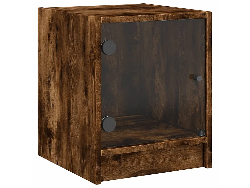Table de chevet avec porte en verre chêne fumé 35x37x42 cm GHR23350