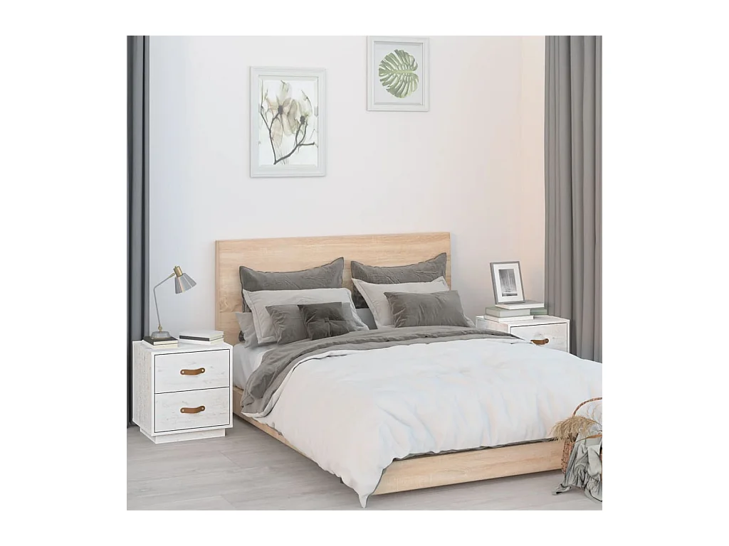 Lot de 2 Tables de chevet Blanc 40x34x45 cm Bois de pin massif GHR14716