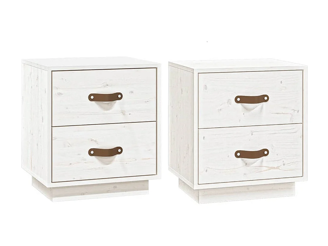 Lote de 2 Mesitas de noche madera maciza pino blanco 40x34x45 cm ES66973