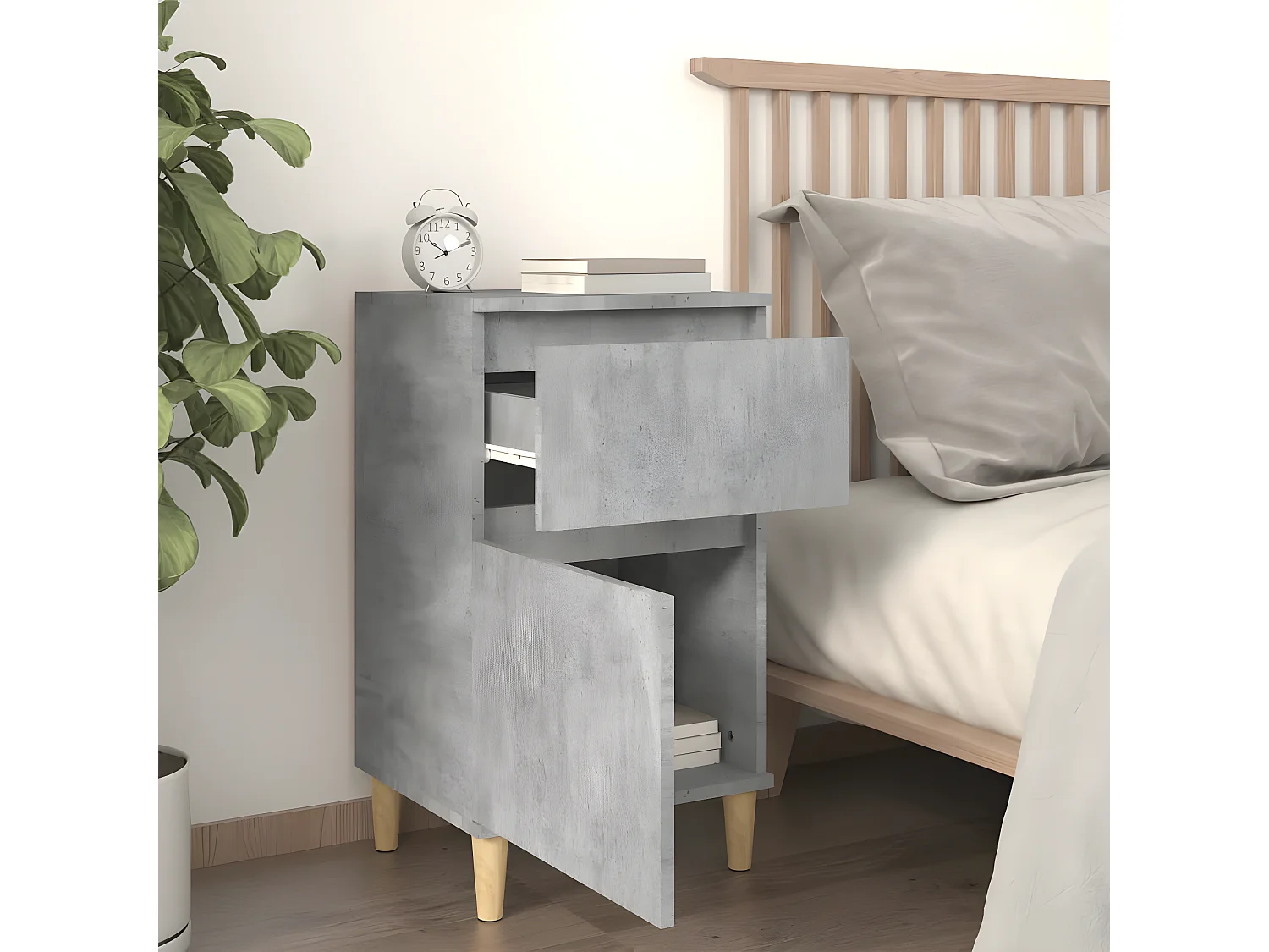 Lot de 2 Tables de chevet gris béton 40x35x70 cm GHR90469