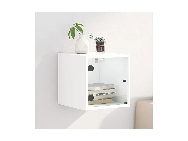 Mesita de noche con puerta de vidrio blanco 35x37x35 cm ES51037