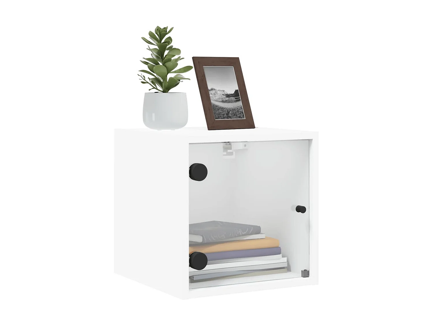 Mesita de noche con puerta de vidrio blanco 35x37x35 cm ES51037