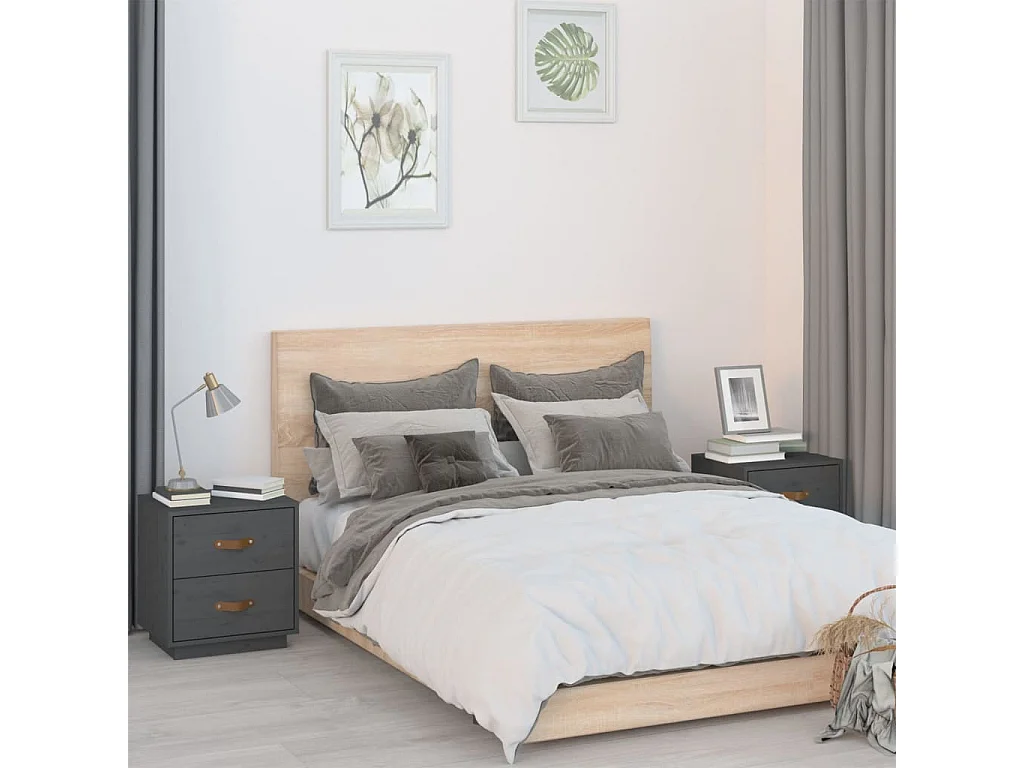 Mesas de cabeceira 2 pcs 40x34x45 cm pinho maciço cinza PT29756
