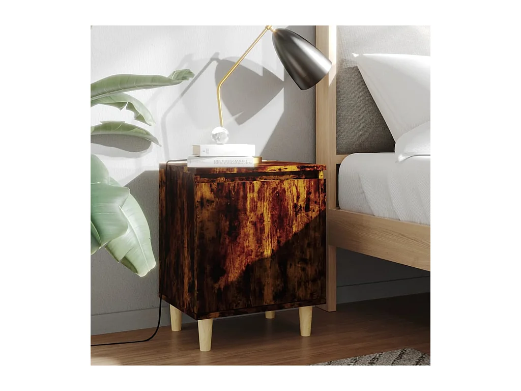 Lot de 2 Tables de chevet et pieds en bois Chêne fumé 40x30x50 cm GHR81431