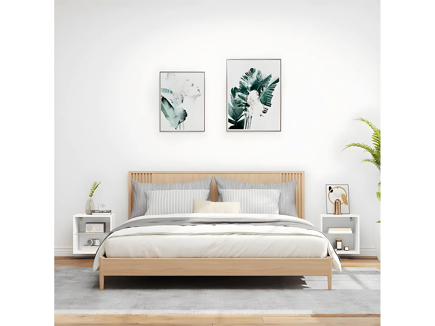 Mesas de cabeceira de parede com luzes LED 2 pcs branco PT52943