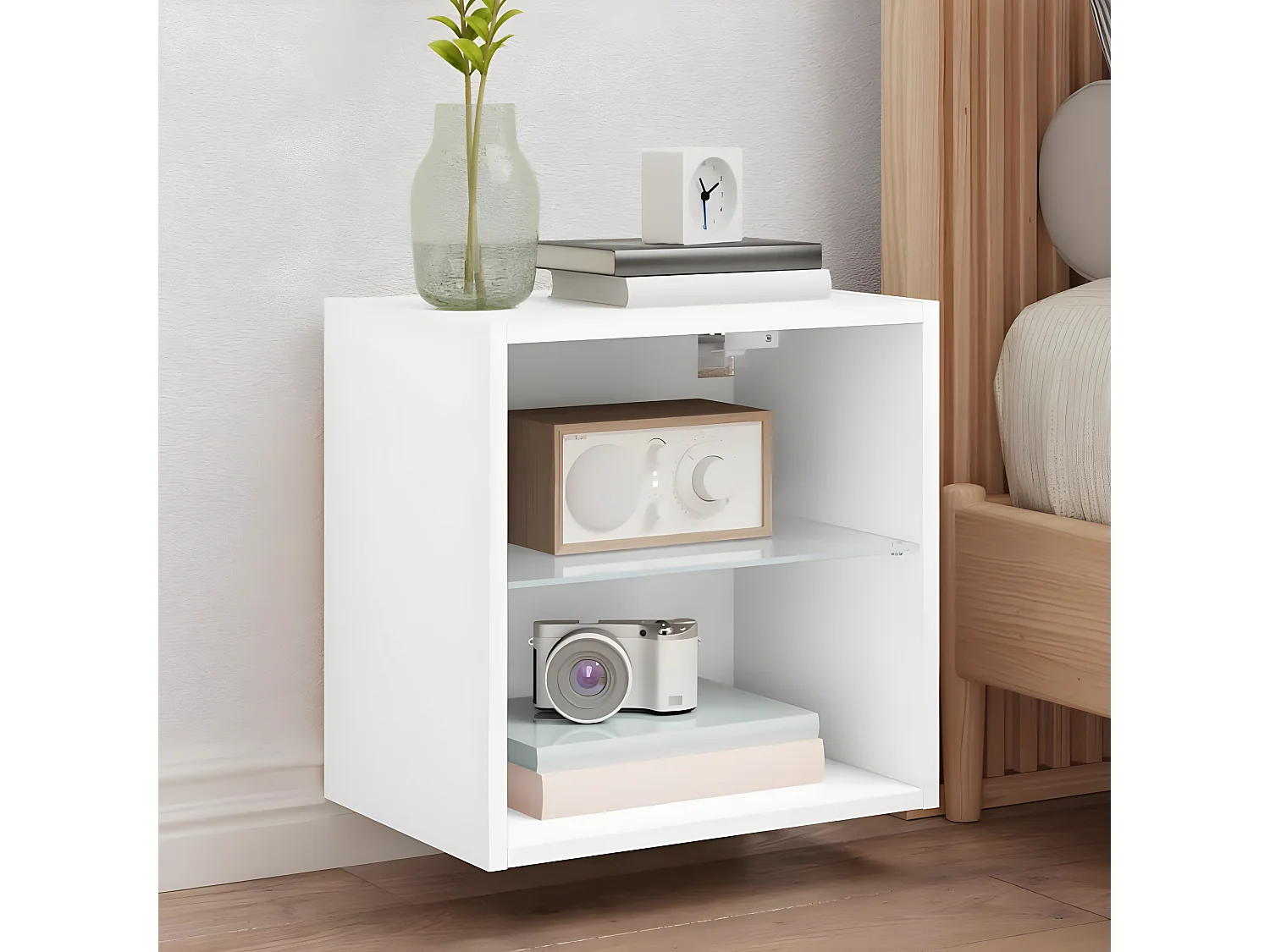 Lot de 2 Tables de chevet murales avec lumières LED blanc GHR42323