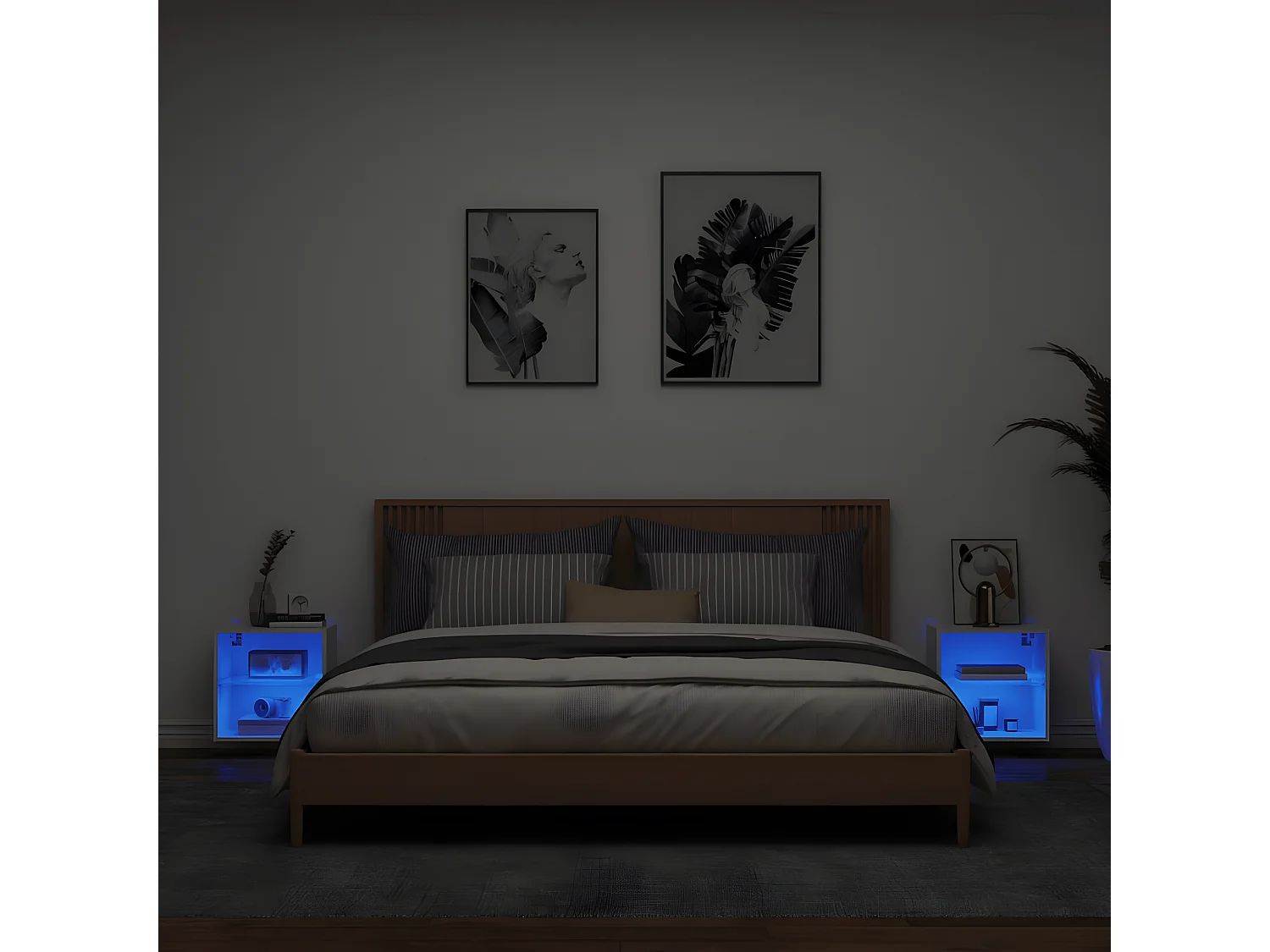 Lot de 2 Tables de chevet murales avec lumières LED blanc GHR42323