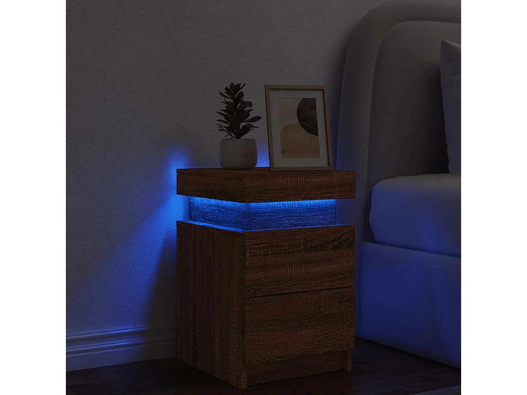 Mesita de noche con luces LED roble marrón 35x39x55 cm ES28120