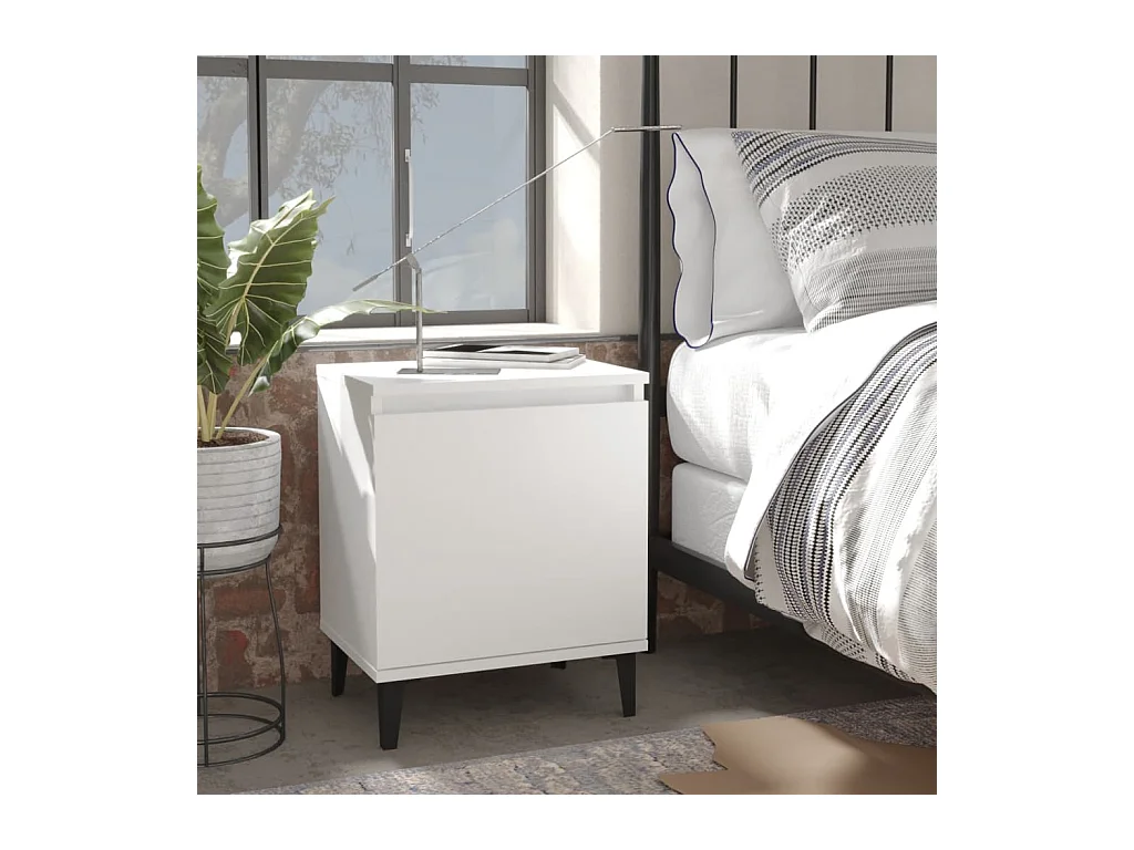 Lot de 2 Tables de chevet avec pieds en métal Blanc 40x30x50 cm GHR14911
