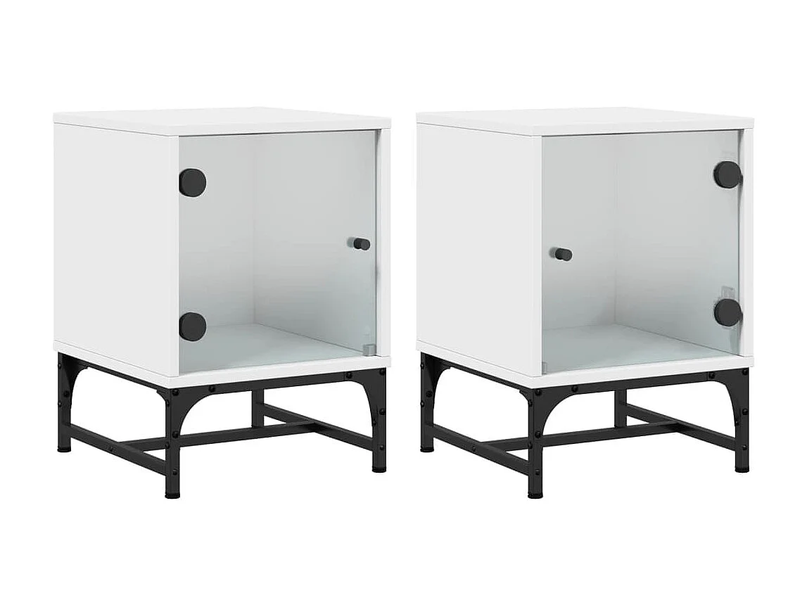 Lot de 2 Tables de chevet avec portes en verre blanc 35x37x50 cm GHR92884