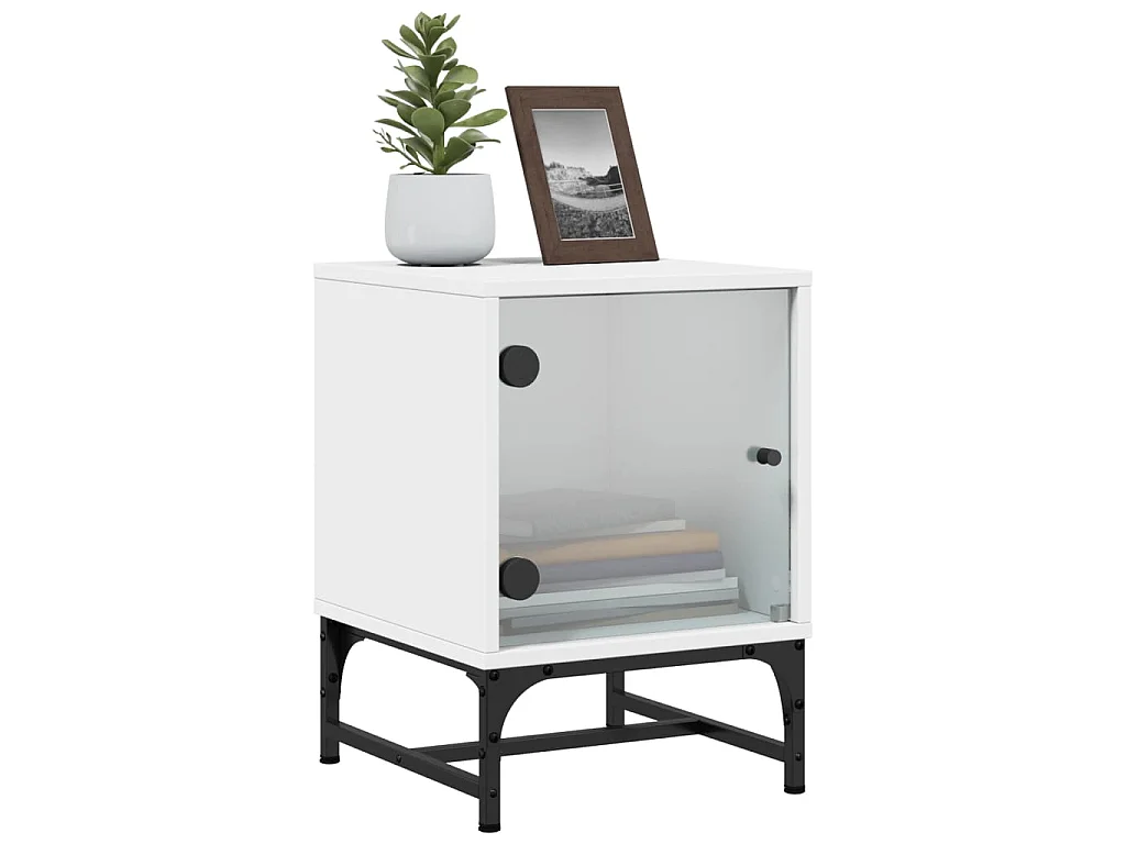 Lot de 2 Tables de chevet avec portes en verre blanc 35x37x50 cm GHR92884