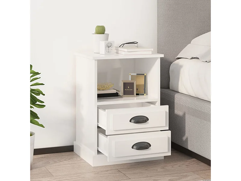 Lot de 2 Tables de chevet blanc brillant 43x36x60 cm GHR50347