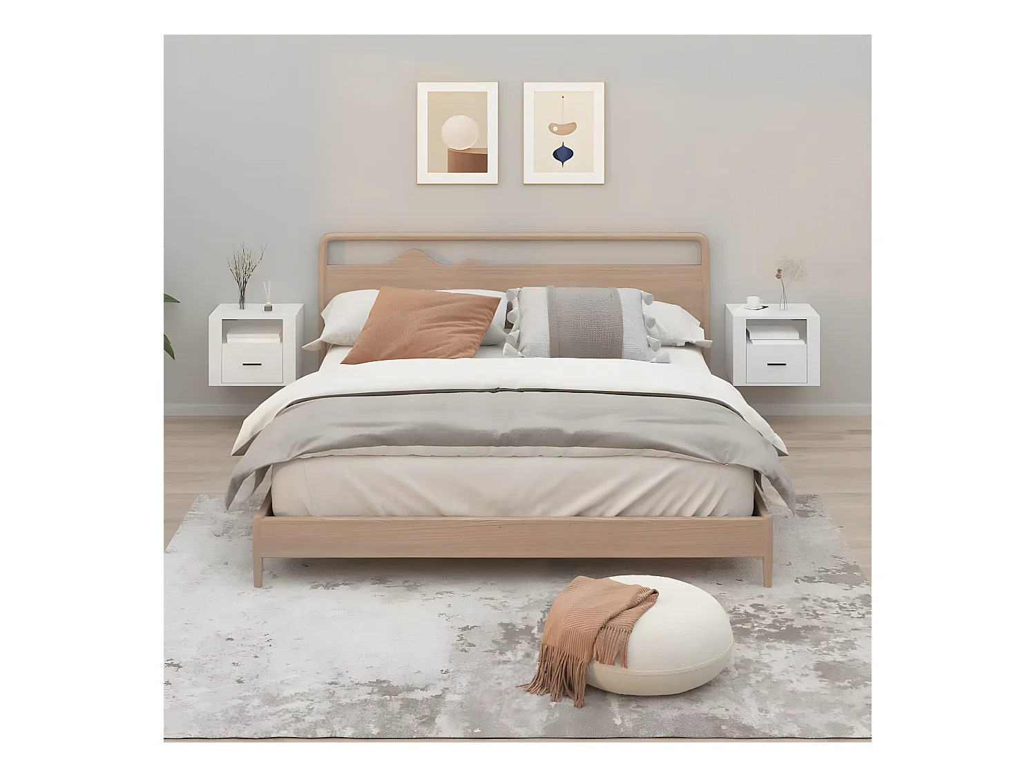 Lot de 2 Tables de chevet murales Blanc 50x36x40 cm GHR75182