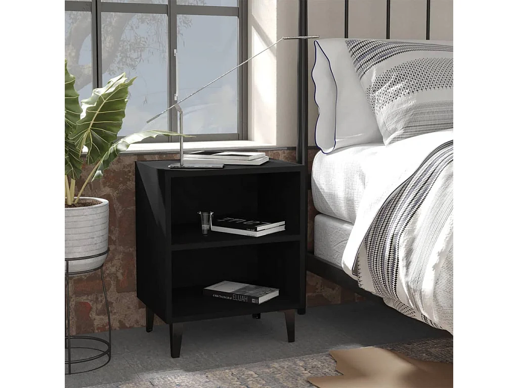 Nachtkastjes 2 st met metalen poten 40x30x50 cm zwart NL82374