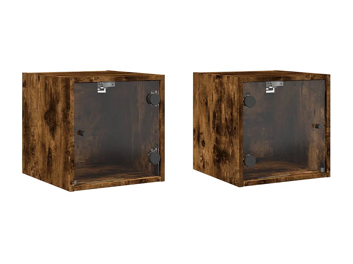 Mesa cabeceira c/ portas vidro 2 pcs 35x37x35cm carvalho fumado PT80421