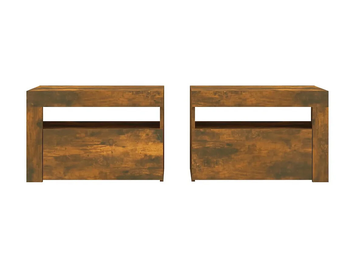 Lot de 2 Tables de chevet avec LED chêne fumé 60x35x40 cm GHR36088