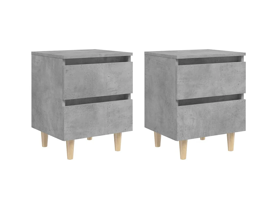 Lot de 2 Tables de chevet pieds en pin Gris béton 40x35x50 cm GHR53321