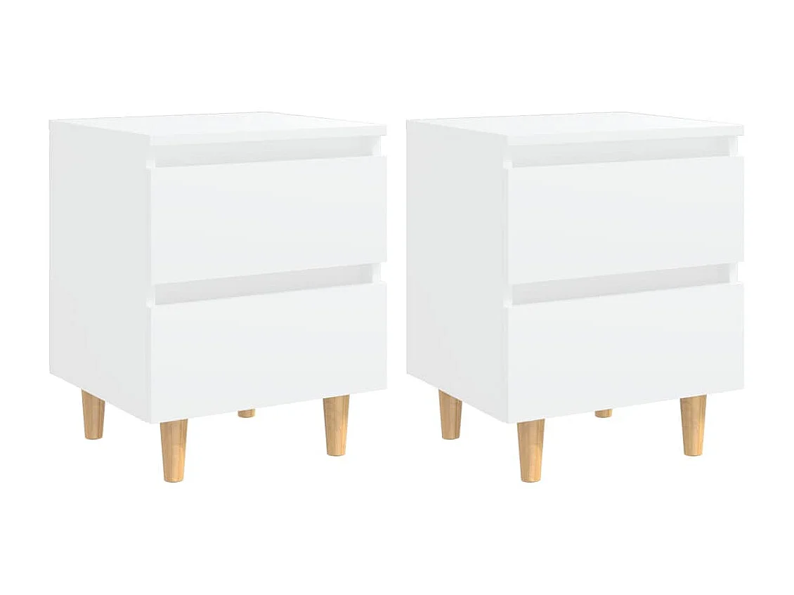 Lot de 2 Tables de chevet avec pieds en pin Blanc 40x35x50 cm GHR64252