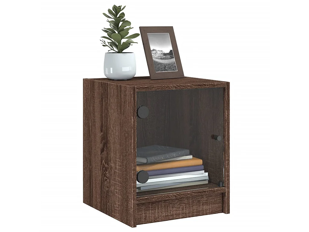 Mesas cabeceira portas vidro 2 pcs 35x37x42cm carvalho castanho PT76712