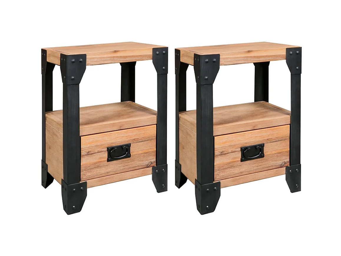 Lot de 2 Tables de chevet Bois d'acacia massif Acier 40x30x54 cm GHR60437