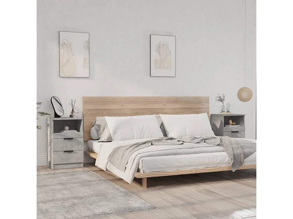 Lot de 2 Tables de chevet Gris béton Bois d'ingénierie GHR11412