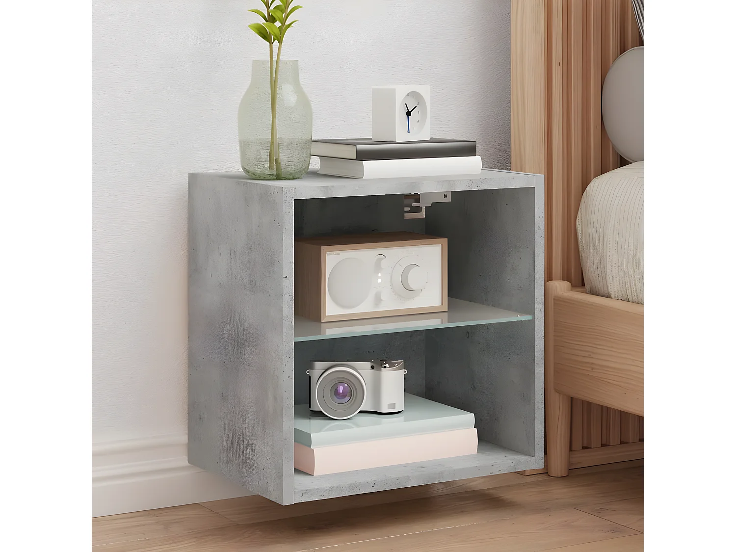 Table de chevet murale avec lumières LED gris béton GHR26547