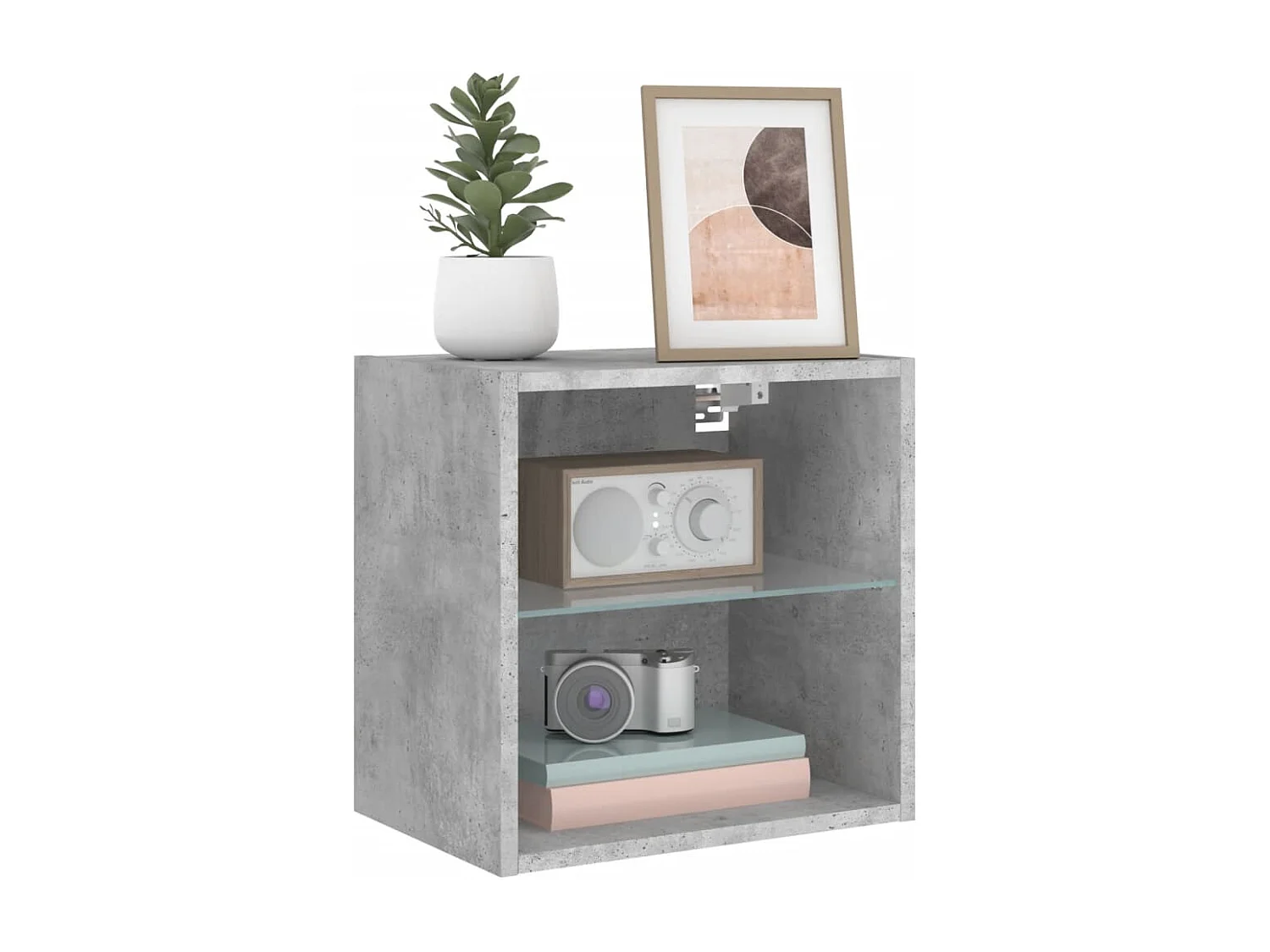 Table de chevet murale avec lumières LED gris béton GHR26547