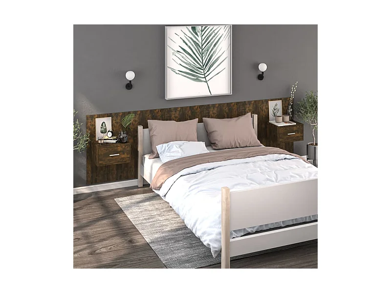 Lot de 2 Tables de chevet murales Chêne fumé GHR50928