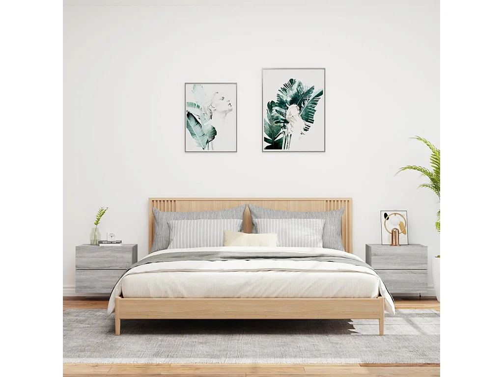 Lot de 2 Tables de chevet murales avec lumières LED sonoma gris GHR33418